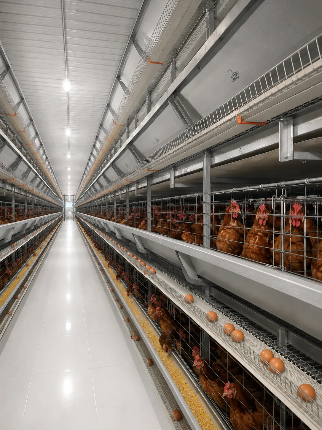 Eggs Lao modern laying-hen facility aisle